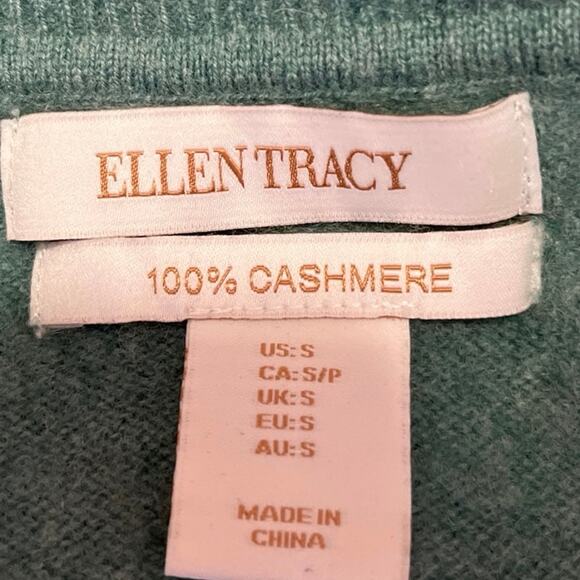 Ellen Tracy Green 100% Cashmere Crew Neck Long Sleeve Pullover Sweater Top S - Picture 3 of 3